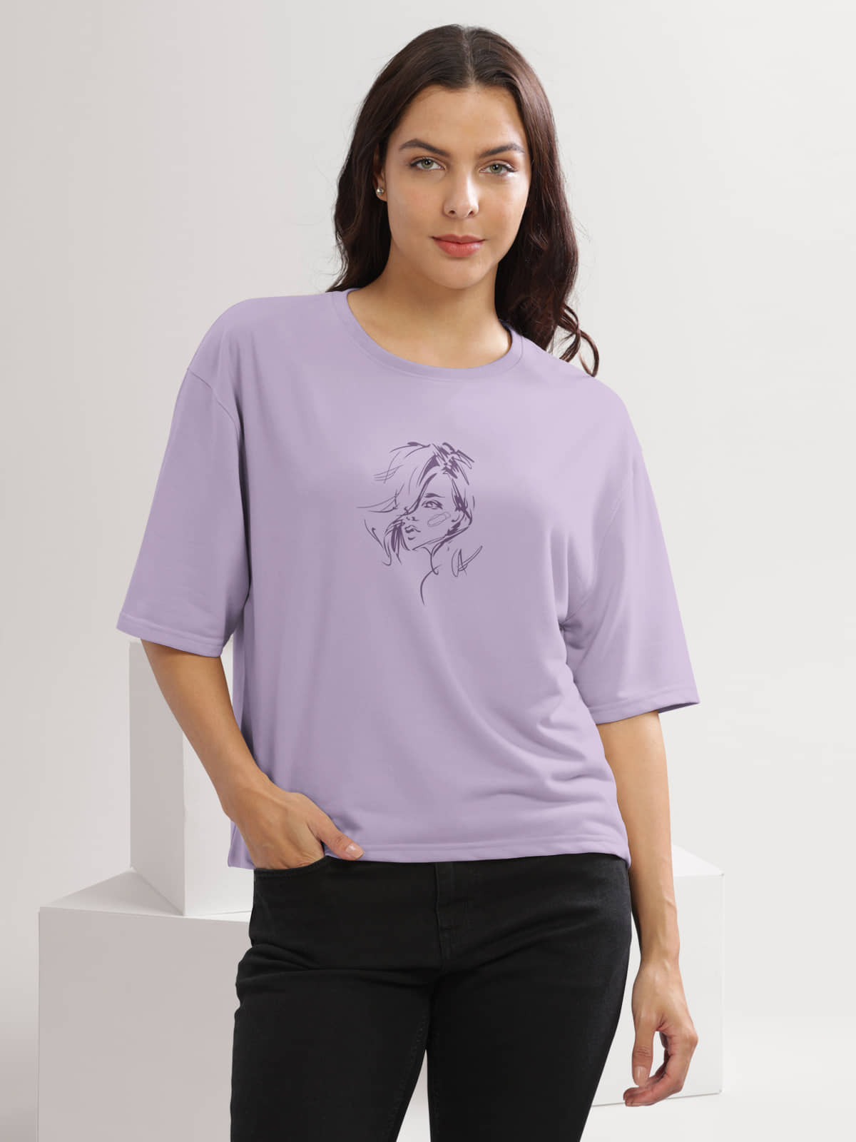 HELLCAT Women Cotton Blend Printed Oversized Fit Round Neck T-Shirt ( Cream )