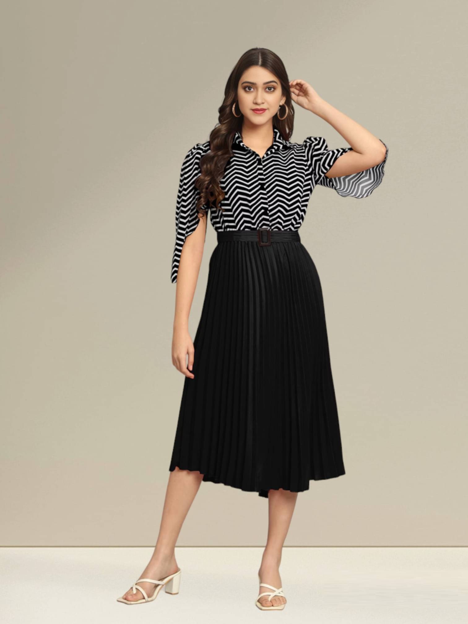 JASH CREATION Polyester Printed Midi Women's Fit & Flare Dress - Black ( Pack of 1 ) JASH CREATION Polyester Printed Midi Women's Fit & Flare Dress - Black ( Pack of 1 )