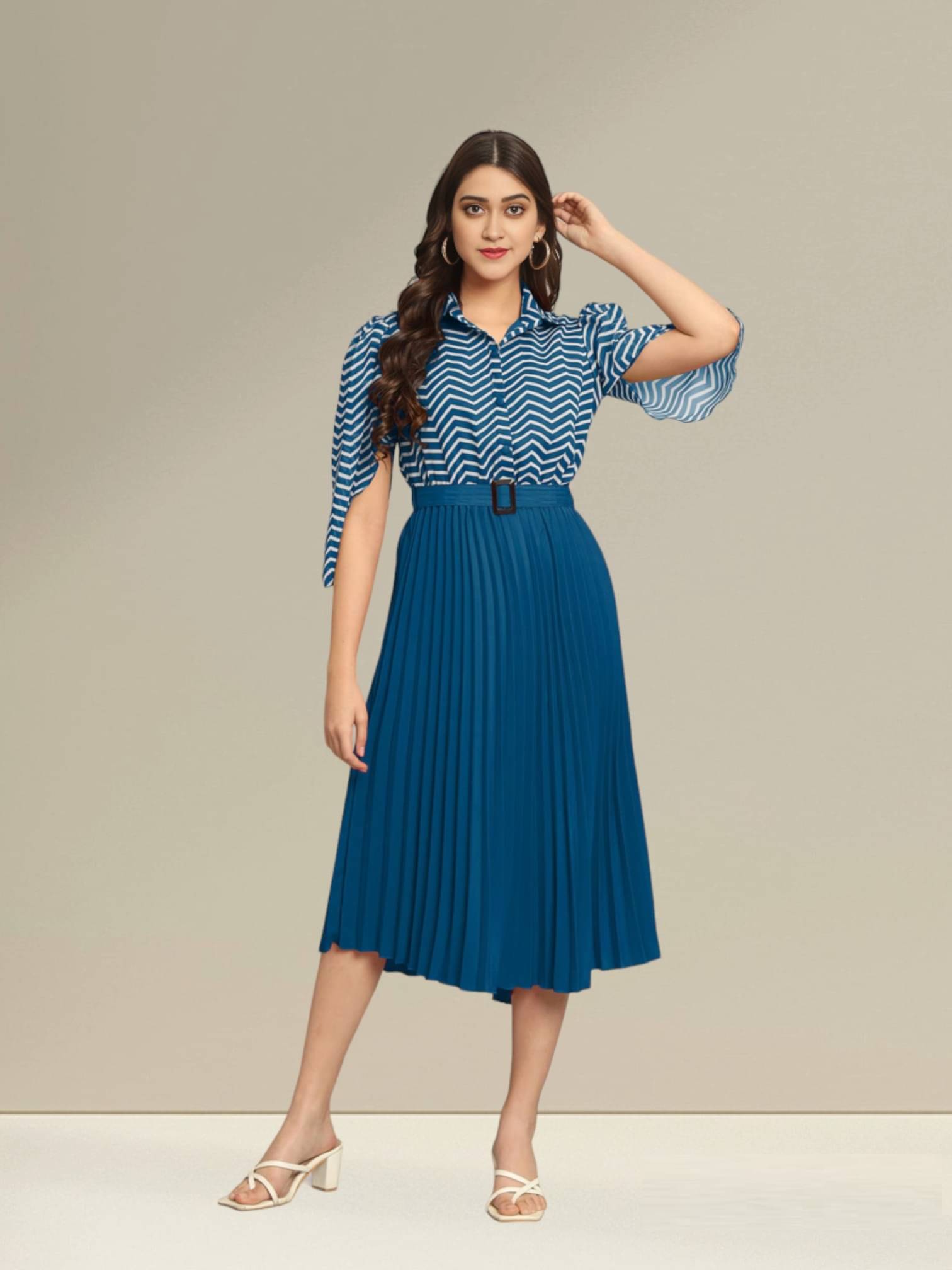 JASH CREATION Polyester Printed Midi Women's Fit & Flare Dress - Blue ( Pack of 1 ) JASH CREATION Polyester Printed Midi Women's Fit & Flare Dress - Blue ( Pack of 1 )