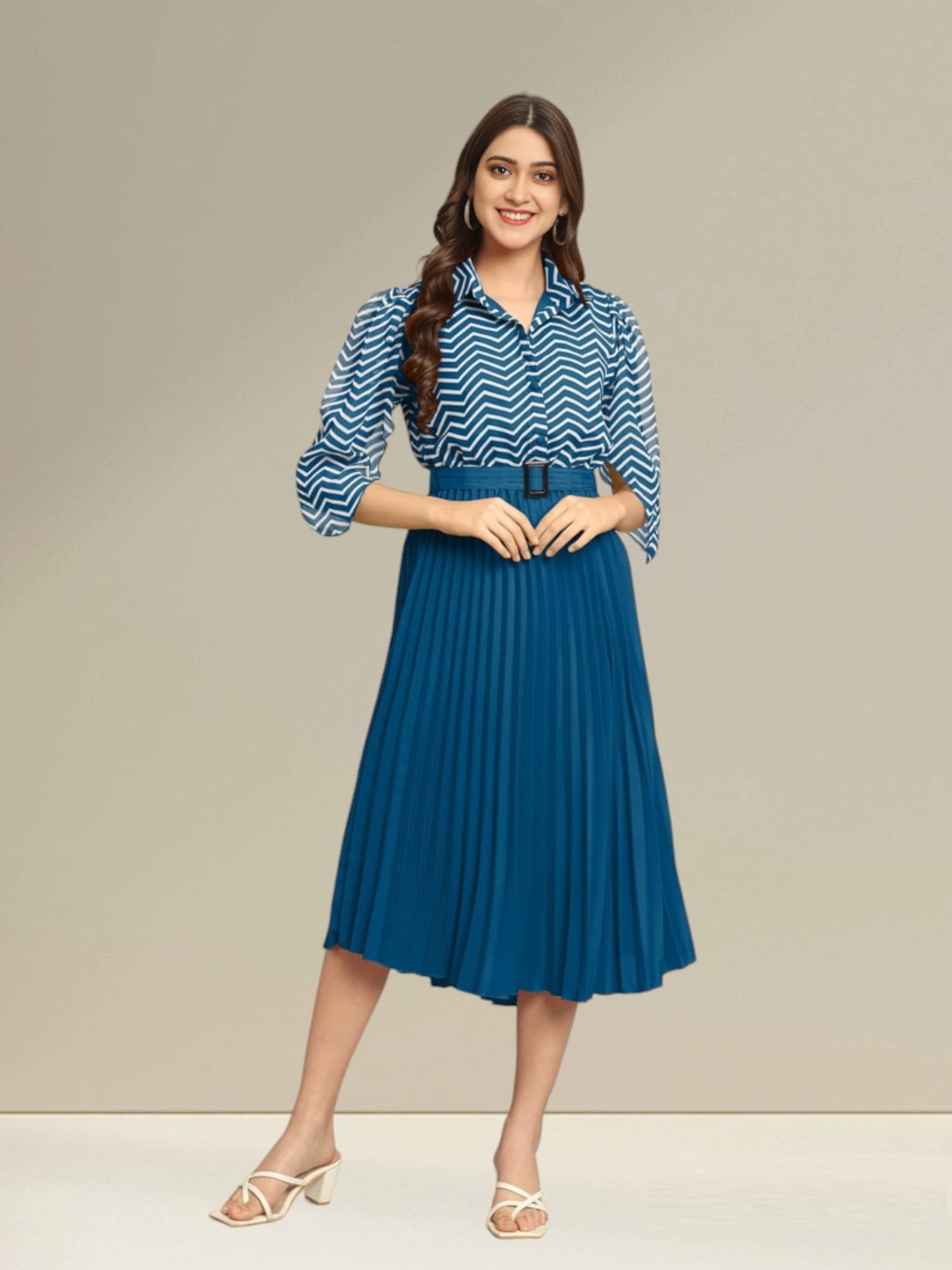 JASH CREATION Polyester Printed Midi Women's Fit & Flare Dress - Blue ( Pack of 1 ) JASH CREATION Polyester Printed Midi Women's Fit & Flare Dress - Blue ( Pack of 1 )