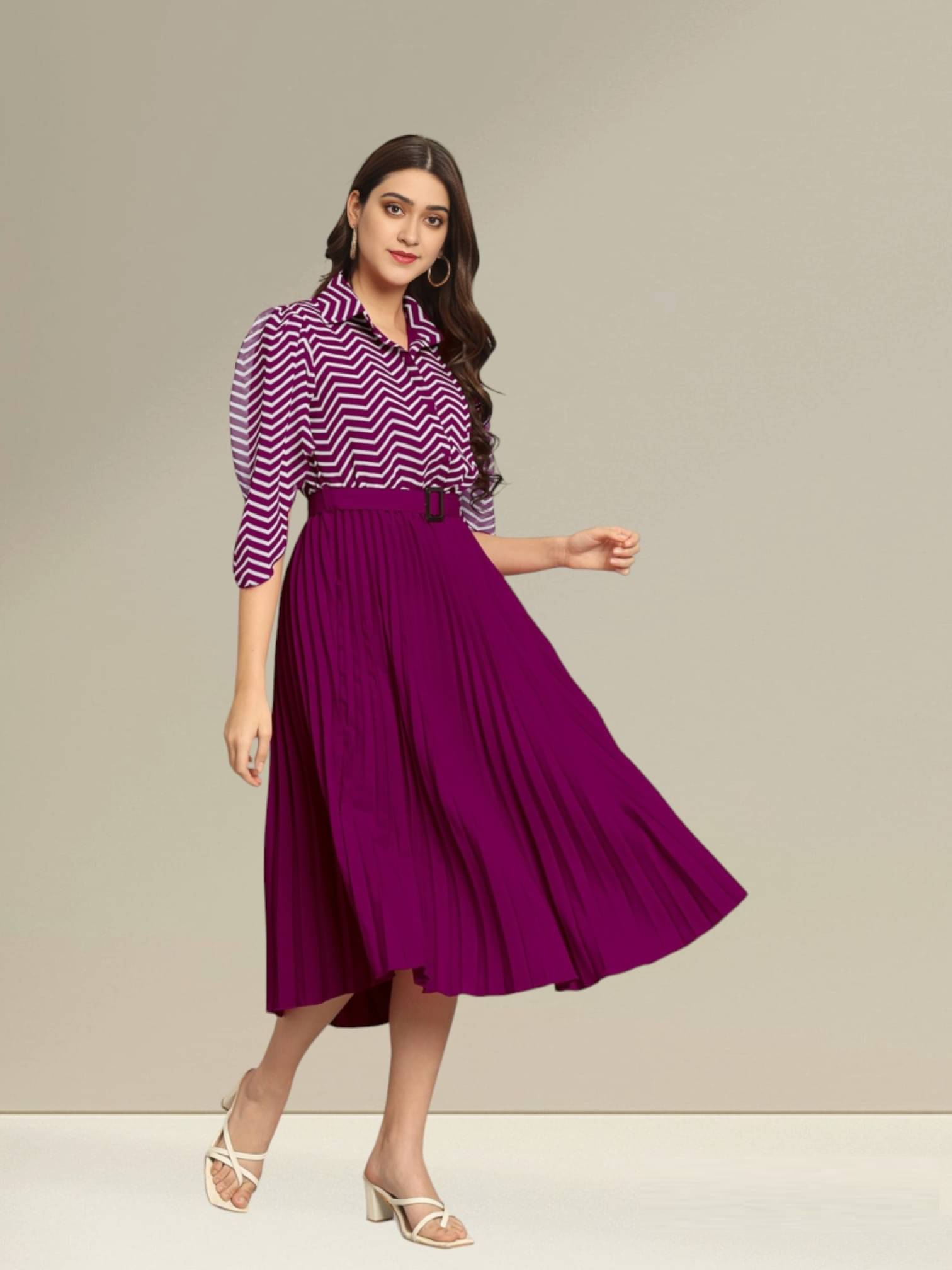 JASH CREATION Polyester Printed Midi Women's Fit & Flare Dress - Purple ( Pack of 1 ) JASH CREATION Polyester Printed Midi Women's Fit & Flare Dress - Purple ( Pack of 1 )