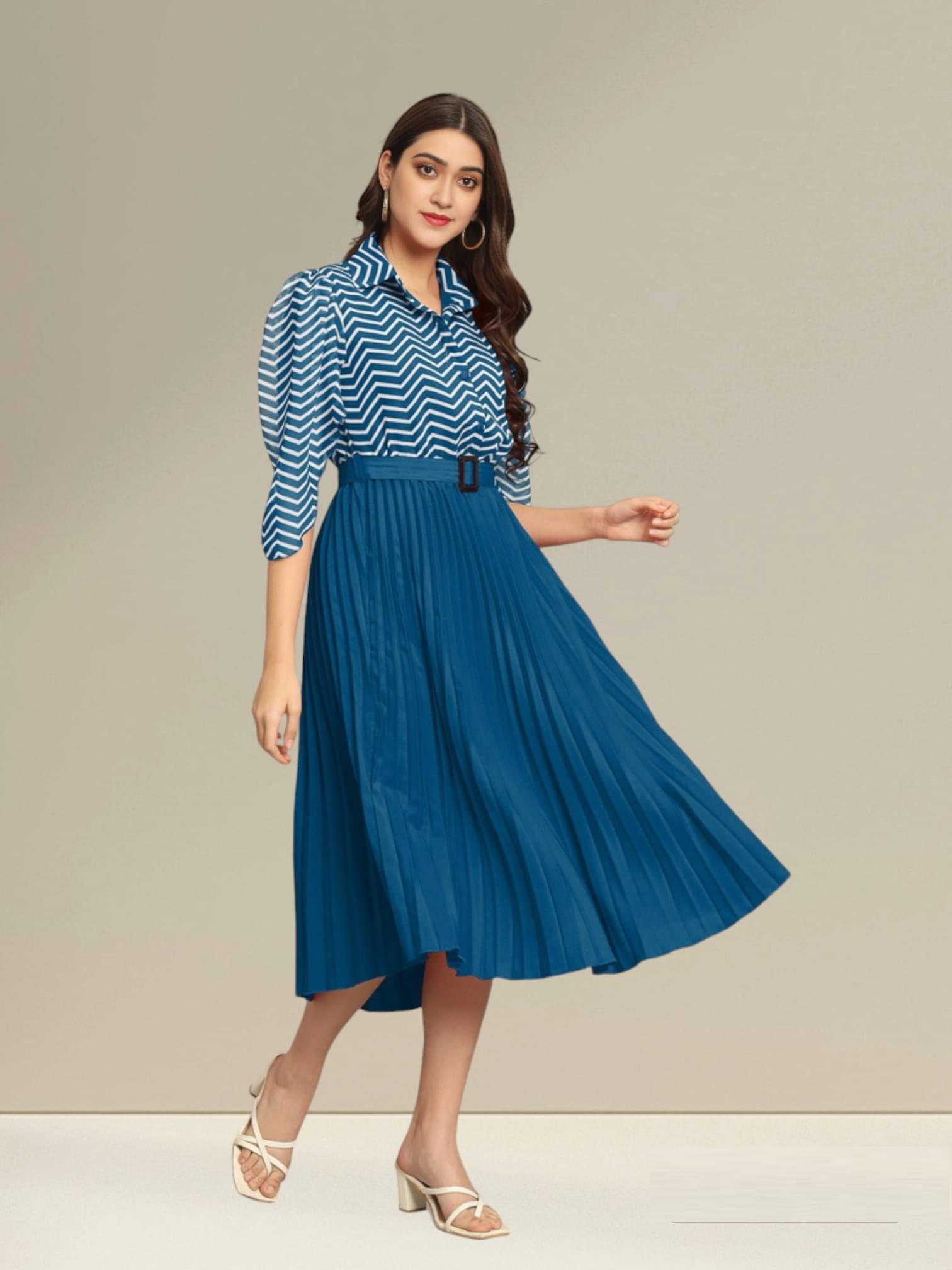 JASH CREATION Polyester Printed Midi Women's Fit & Flare Dress - Blue ( Pack of 1 ) JASH CREATION Polyester Printed Midi Women's Fit & Flare Dress - Blue ( Pack of 1 )