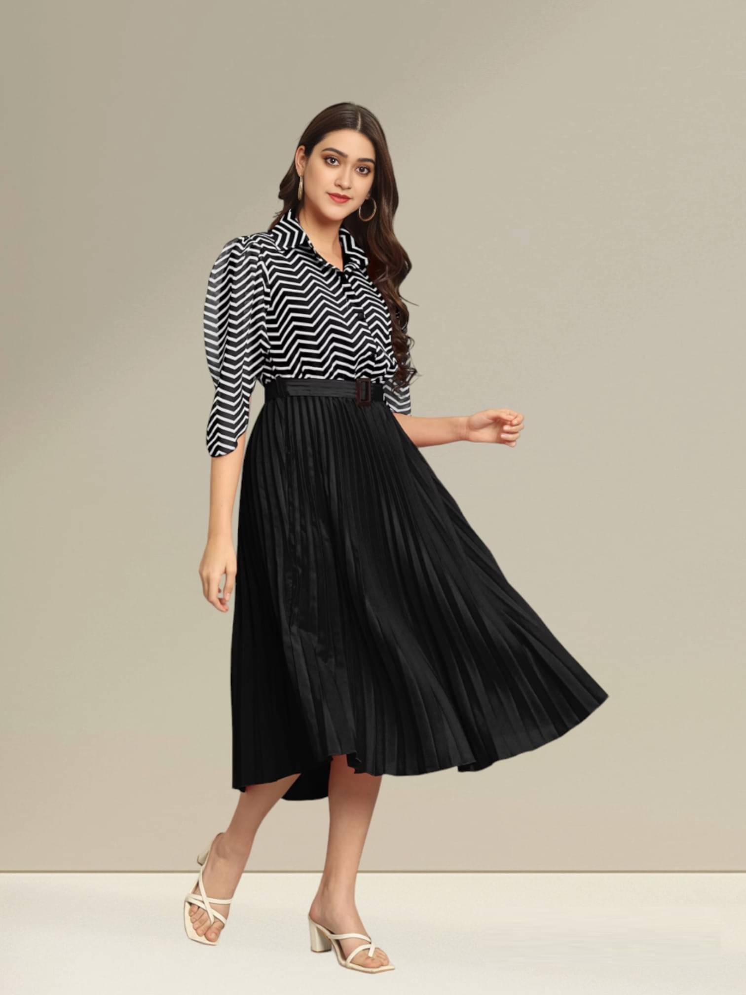     			JASH CREATION Polyester Printed Midi Women's Fit & Flare Dress - Black ( Pack of 1 )
