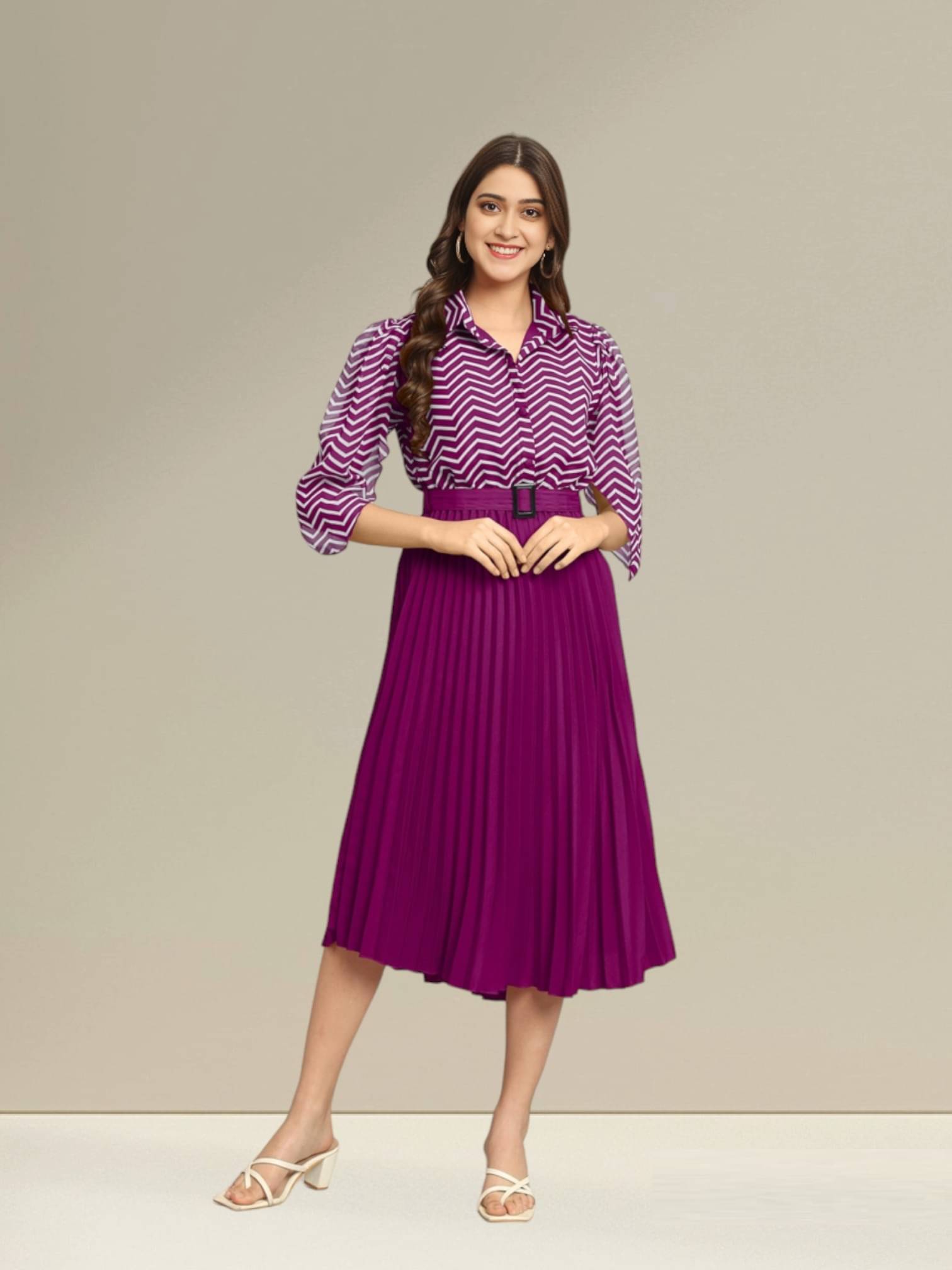 JASH CREATION Polyester Printed Midi Women's Fit & Flare Dress - Purple ( Pack of 1 ) JASH CREATION Polyester Printed Midi Women's Fit & Flare Dress - Purple ( Pack of 1 )
