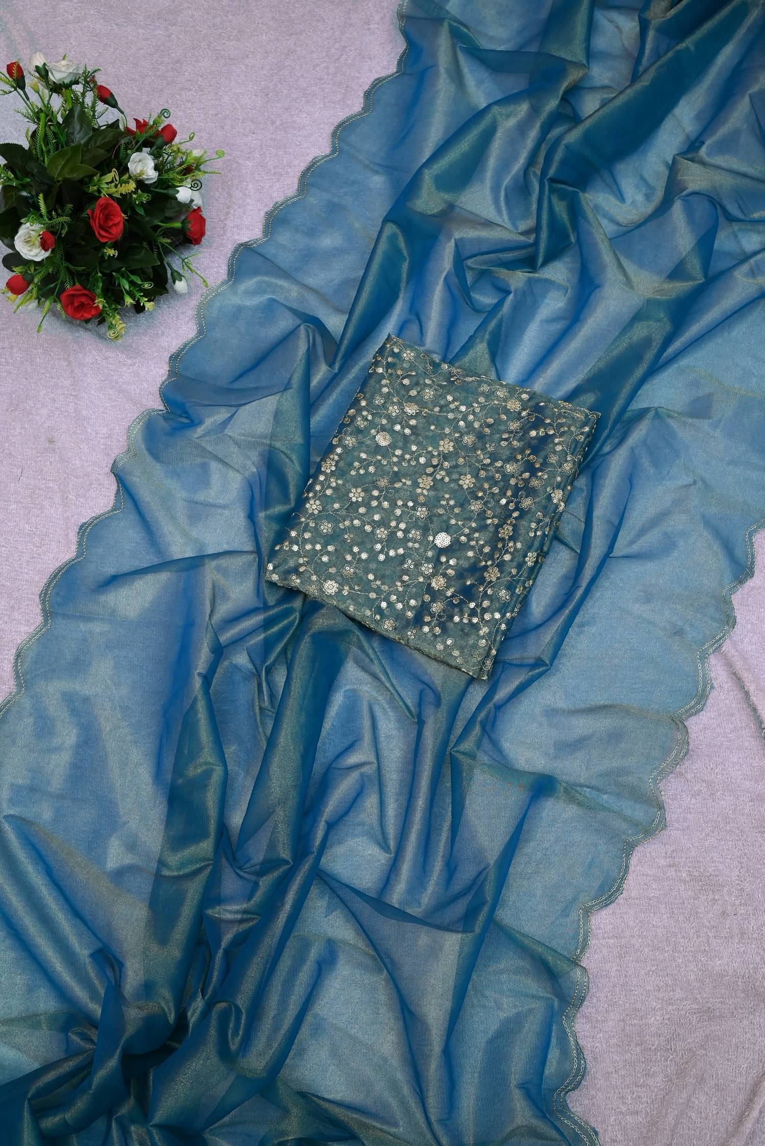 JULEE Organza Solid Saree With Unstitched Blouse Piece ( Teal ) JULEE Organza Solid Saree With Unstitched Blouse Piece ( Teal )