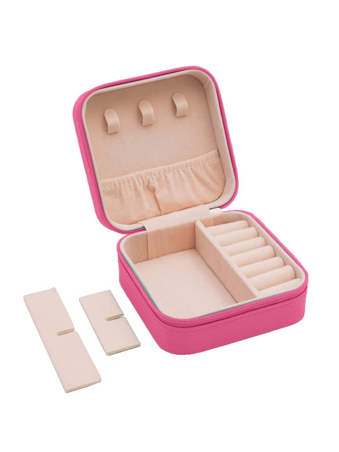     			Jewellery Organiser PU Leather Zipper Portable Storage Box with Divider Container
