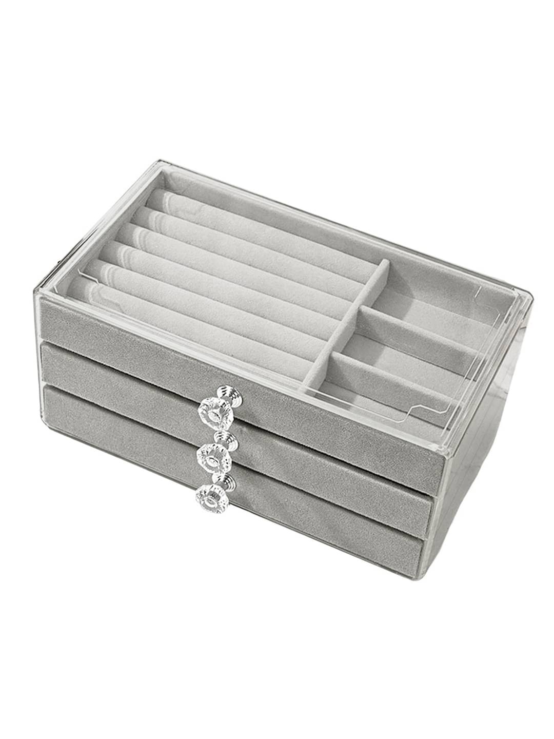     			Jewellery Organiser PU Leather Zipper Portable Storage Box with Divider Container