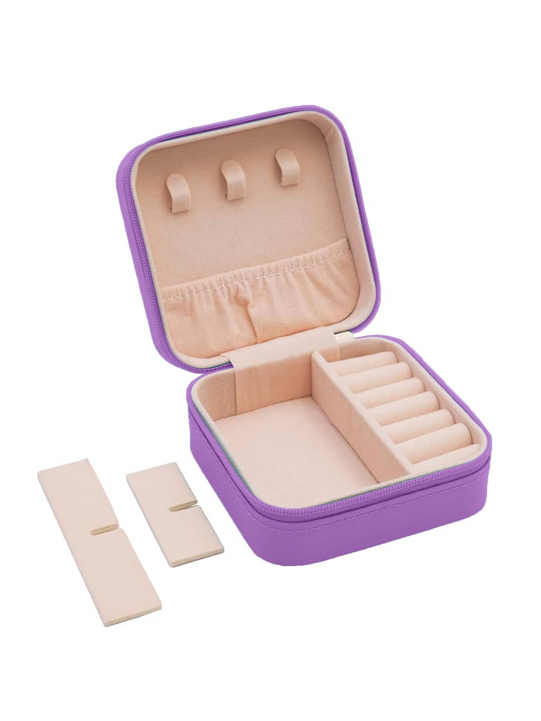 Jewellery Organiser PU Leather Zipper Portable Storage Box with Divider Container