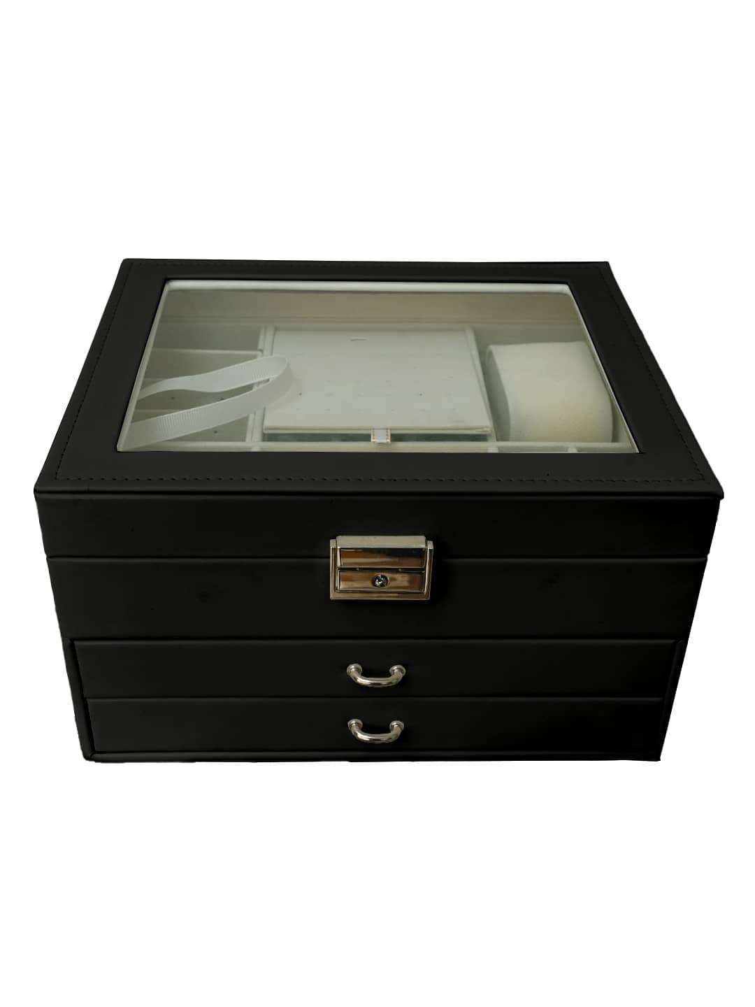 Jewellery Organiser PU Leather Zipper Portable Storage Box with Divider Container