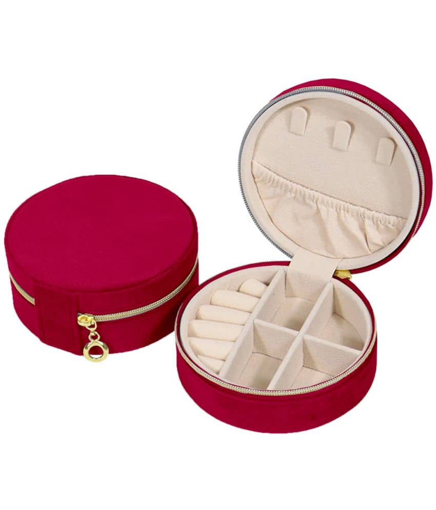 Jewellery Organiser PU Leather Zipper Portable Storage Box with Divider Container