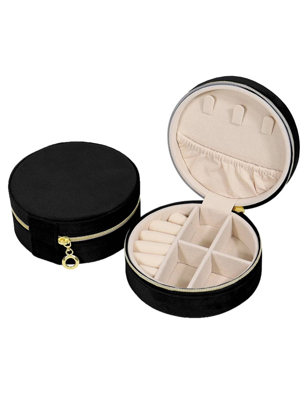     			Jewellery Organiser PU Leather Zipper Portable Storage Box with Divider Container