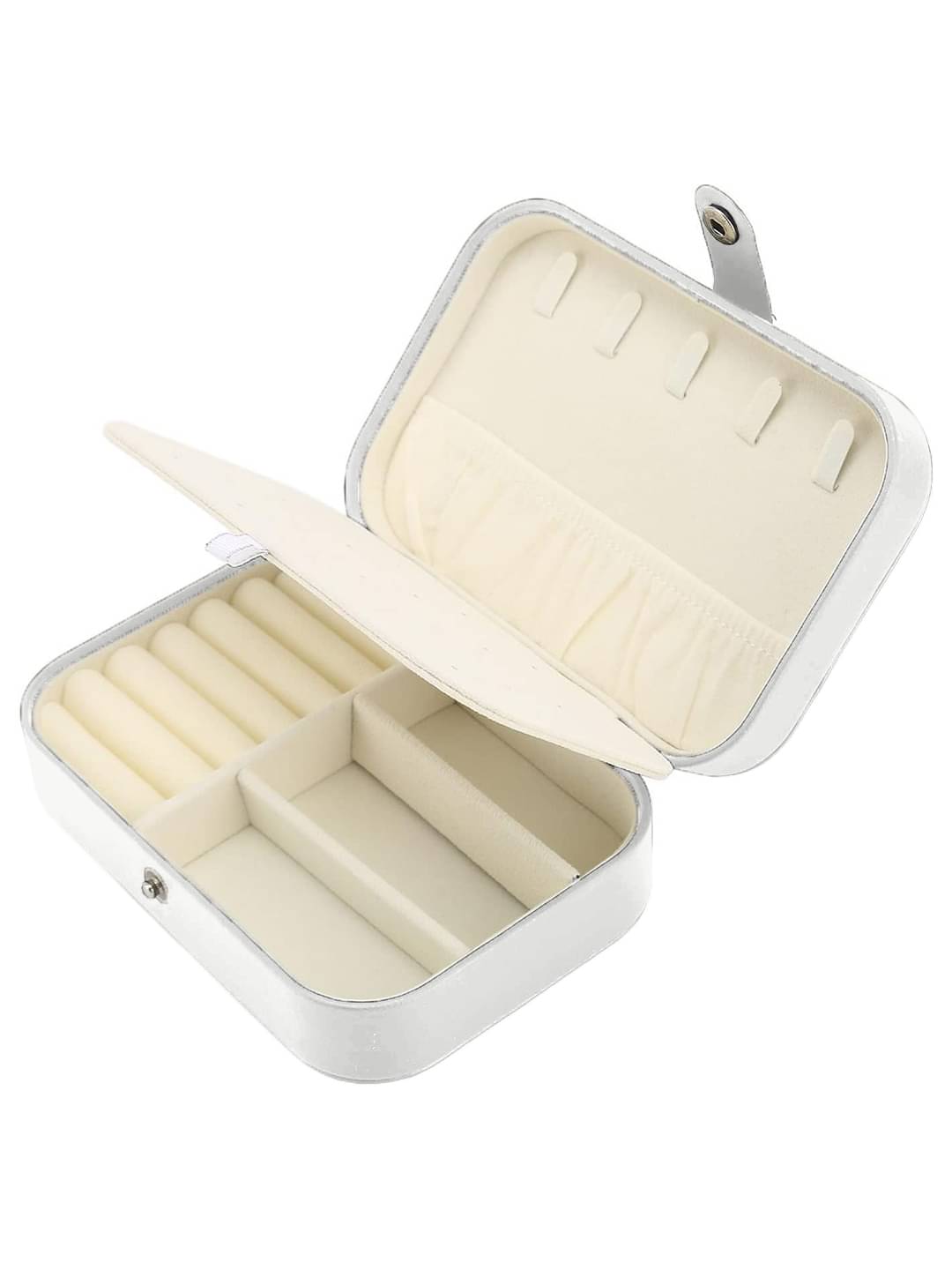     			Jewellery Organiser PU Leather Zipper Portable Storage Box with Divider Container