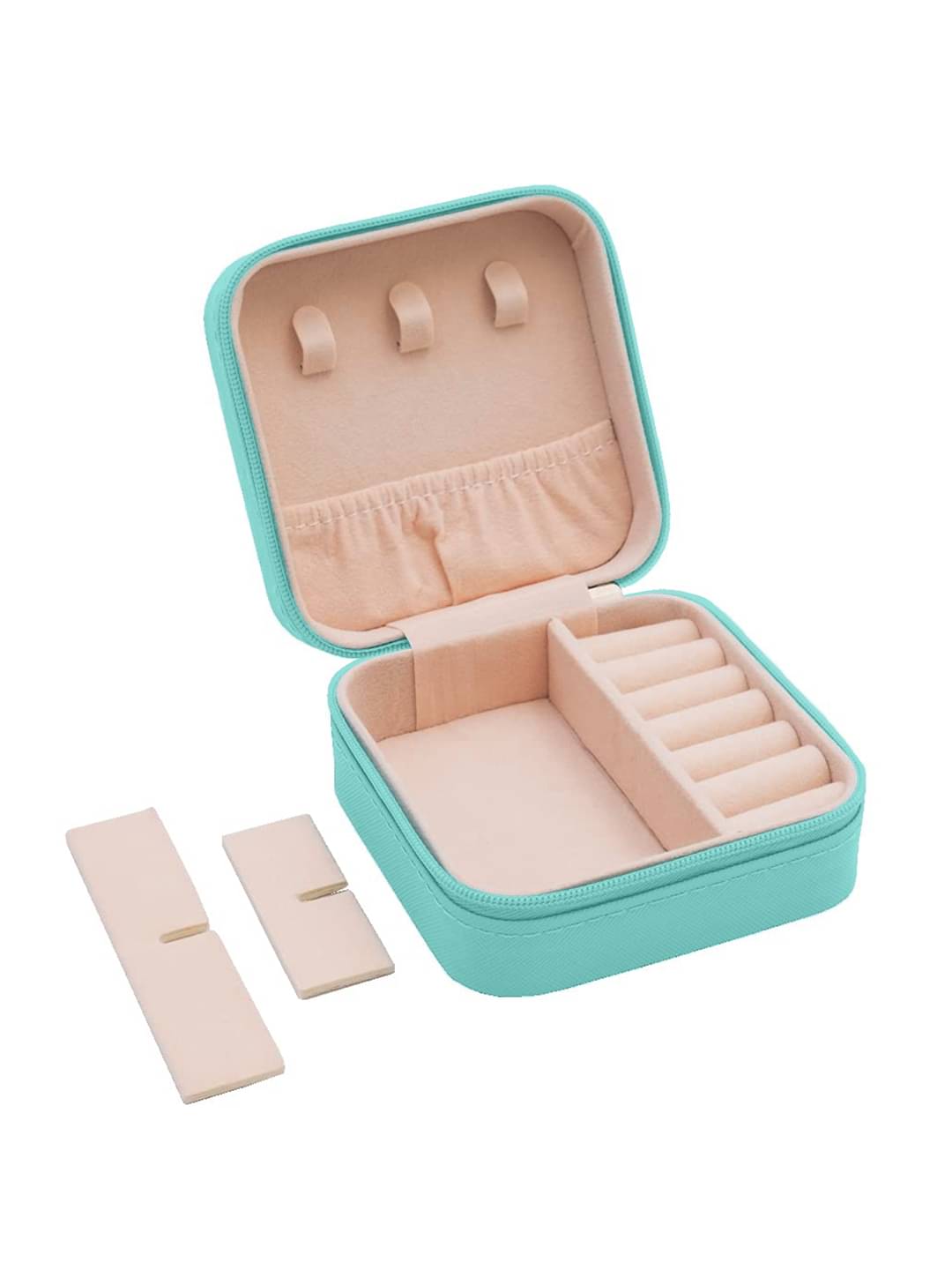     			Jewellery Organiser PU Leather Zipper Portable Storage Box with Divider Container