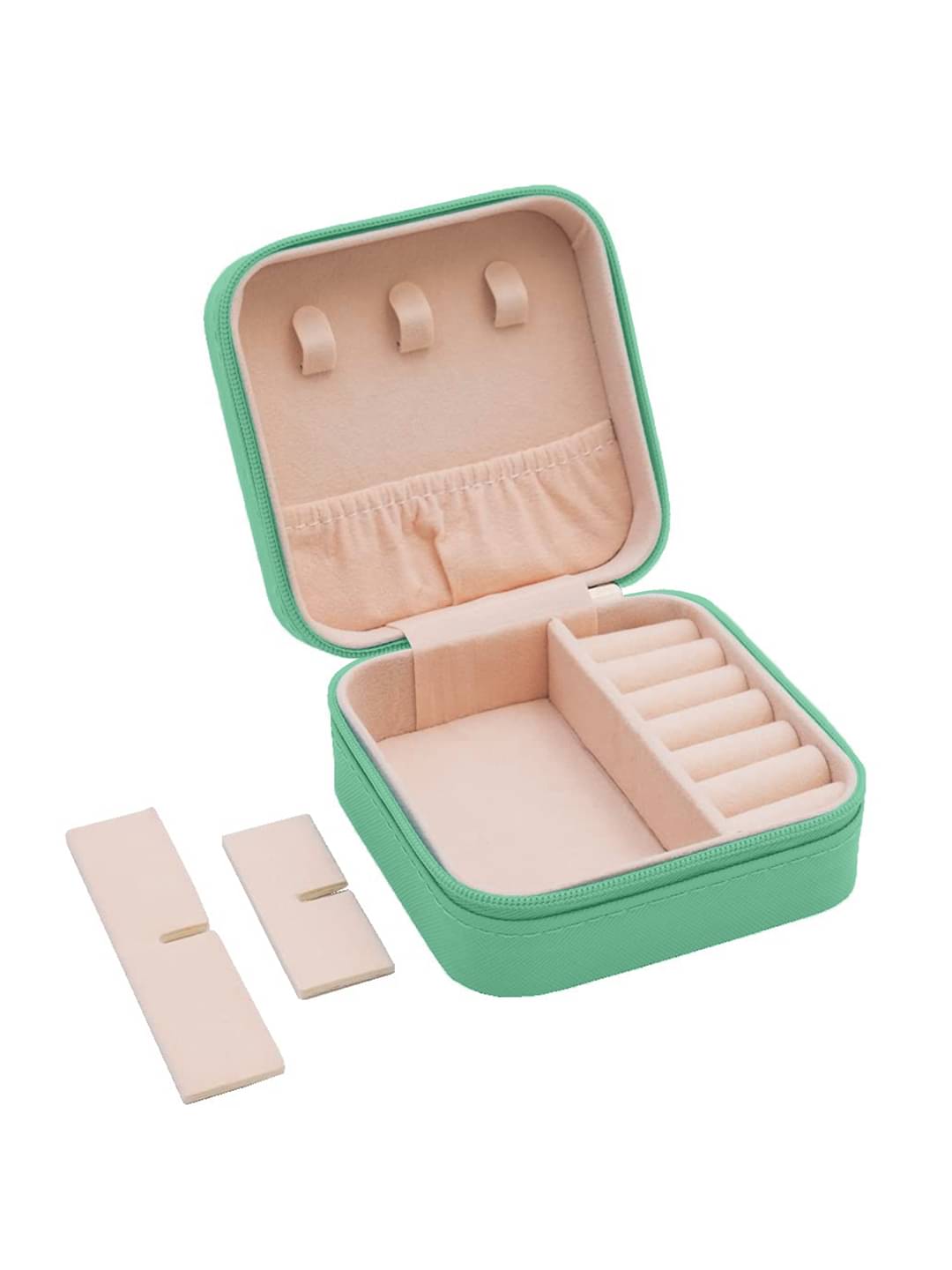     			Jewellery Organiser PU Leather Zipper Portable Storage Box with Divider Container