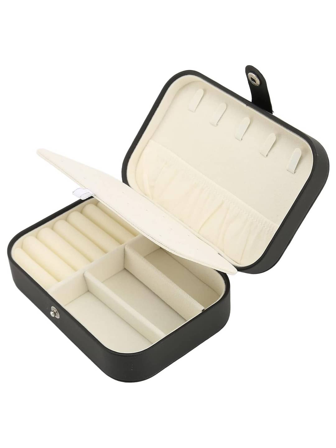     			Jewellery Organiser PU Leather Zipper Portable Storage Box with Divider Container