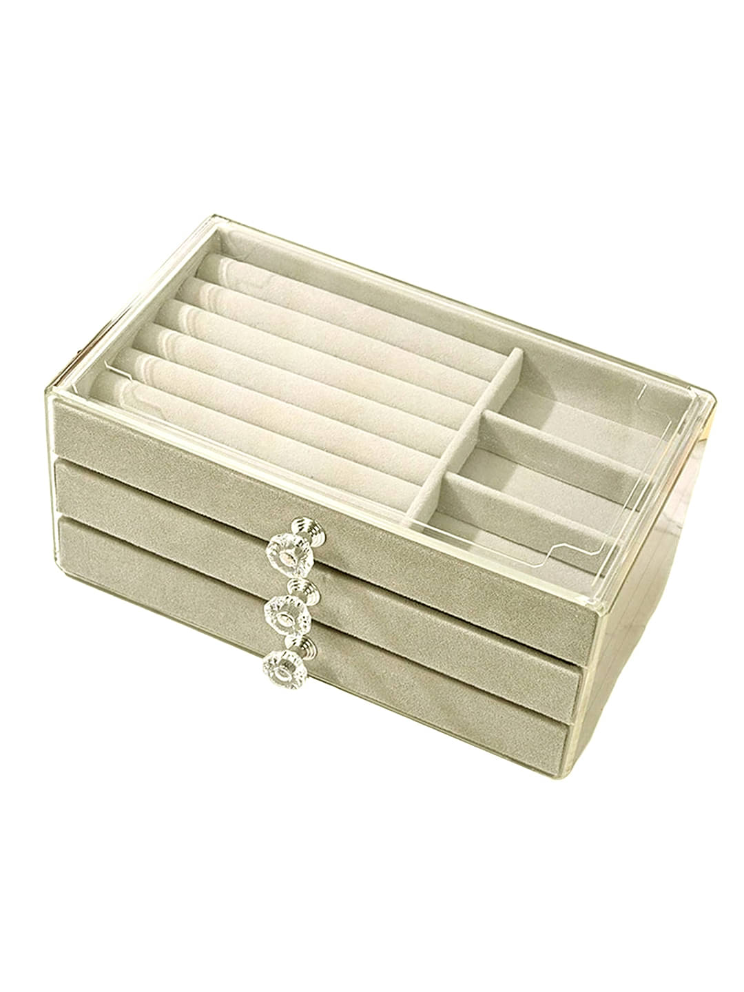     			Jewellery Organiser PU Leather Zipper Portable Storage Box with Divider Container