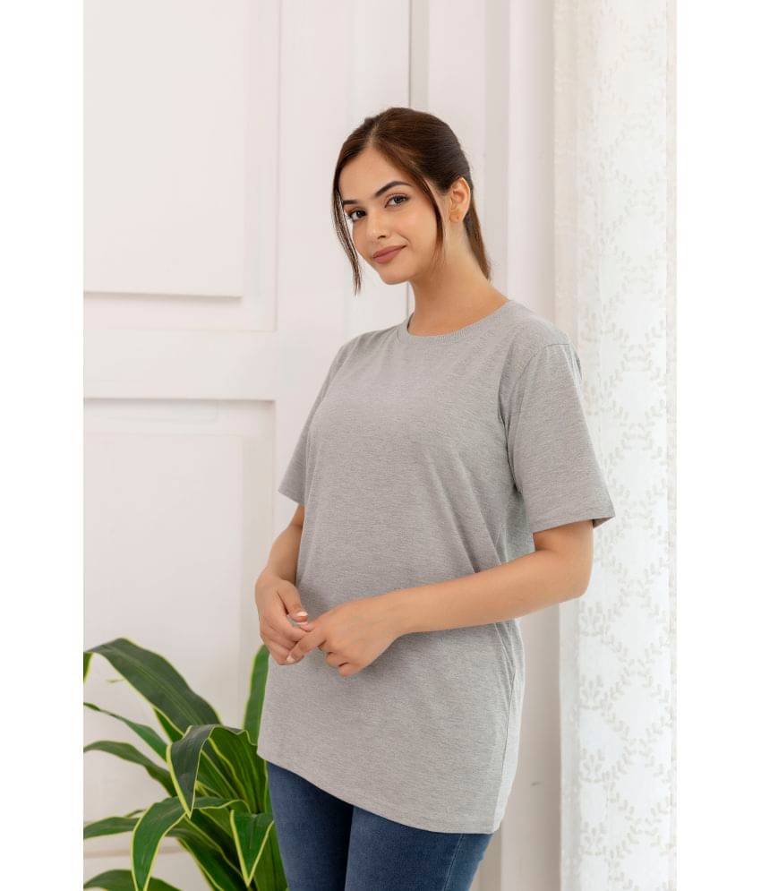    			Kapadia Women Cotton Solid Regular Fit Round Neck T-Shirt ( Grey )