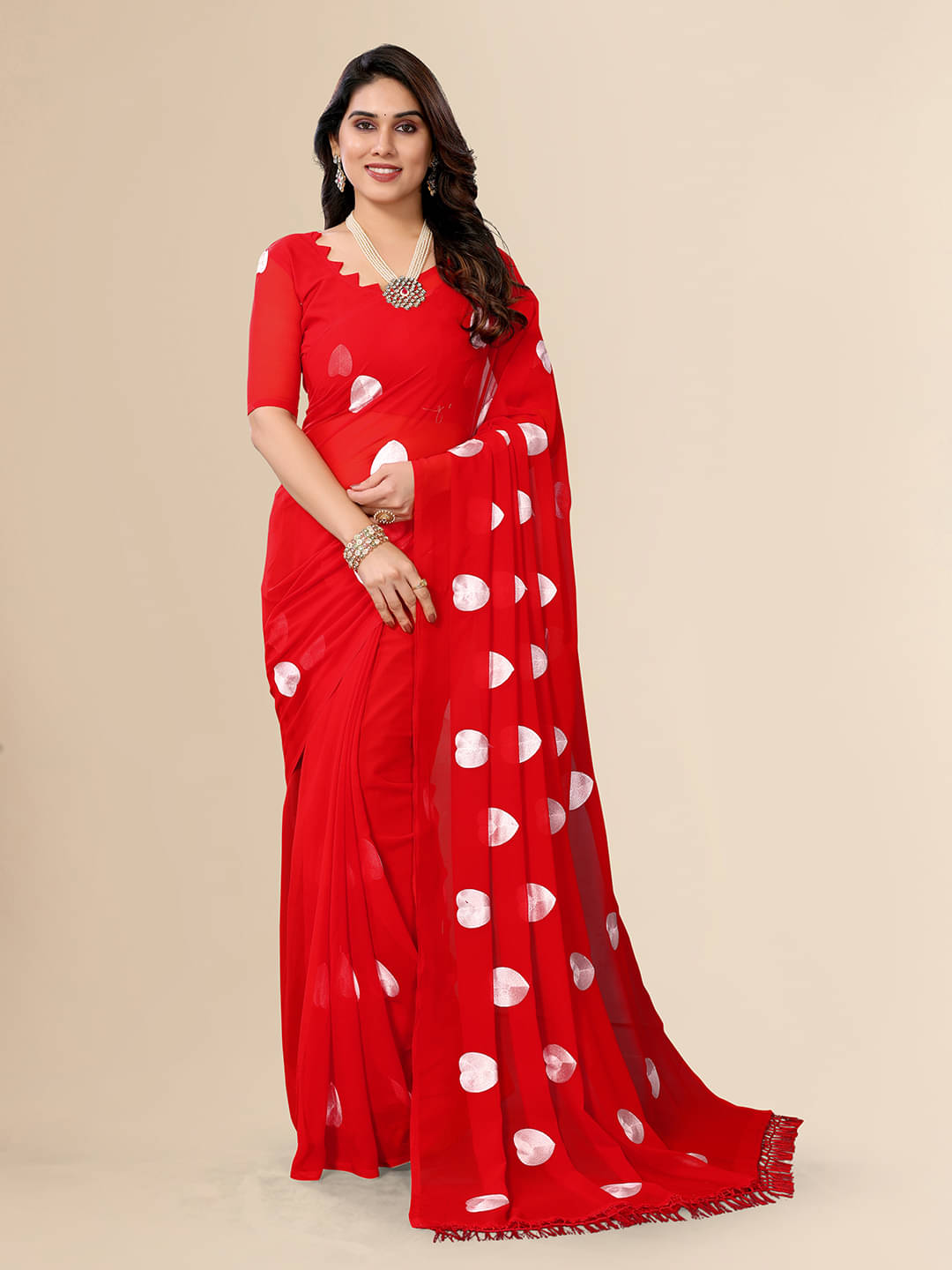 Kashvi Sarees Chiffon Printed Saree With Unstitched Blouse Piece ( Red ) Kashvi Sarees Chiffon Printed Saree With Unstitched Blouse Piece ( Red )