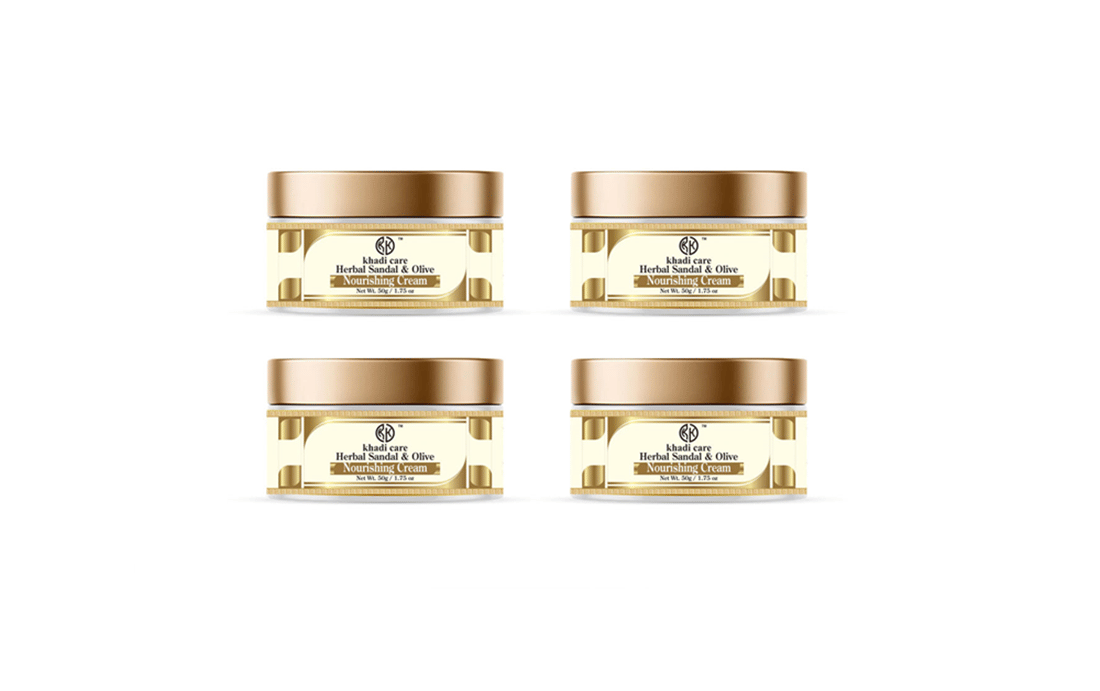 Khadi Care Herbal Sandal & Olive Nourishing Cream With Sheabutter (50gm Each) Pack of 4 Khadi Care Herbal Sandal & Olive Nourishing Cream With Sheabutter (50gm Each) Pack of 4
