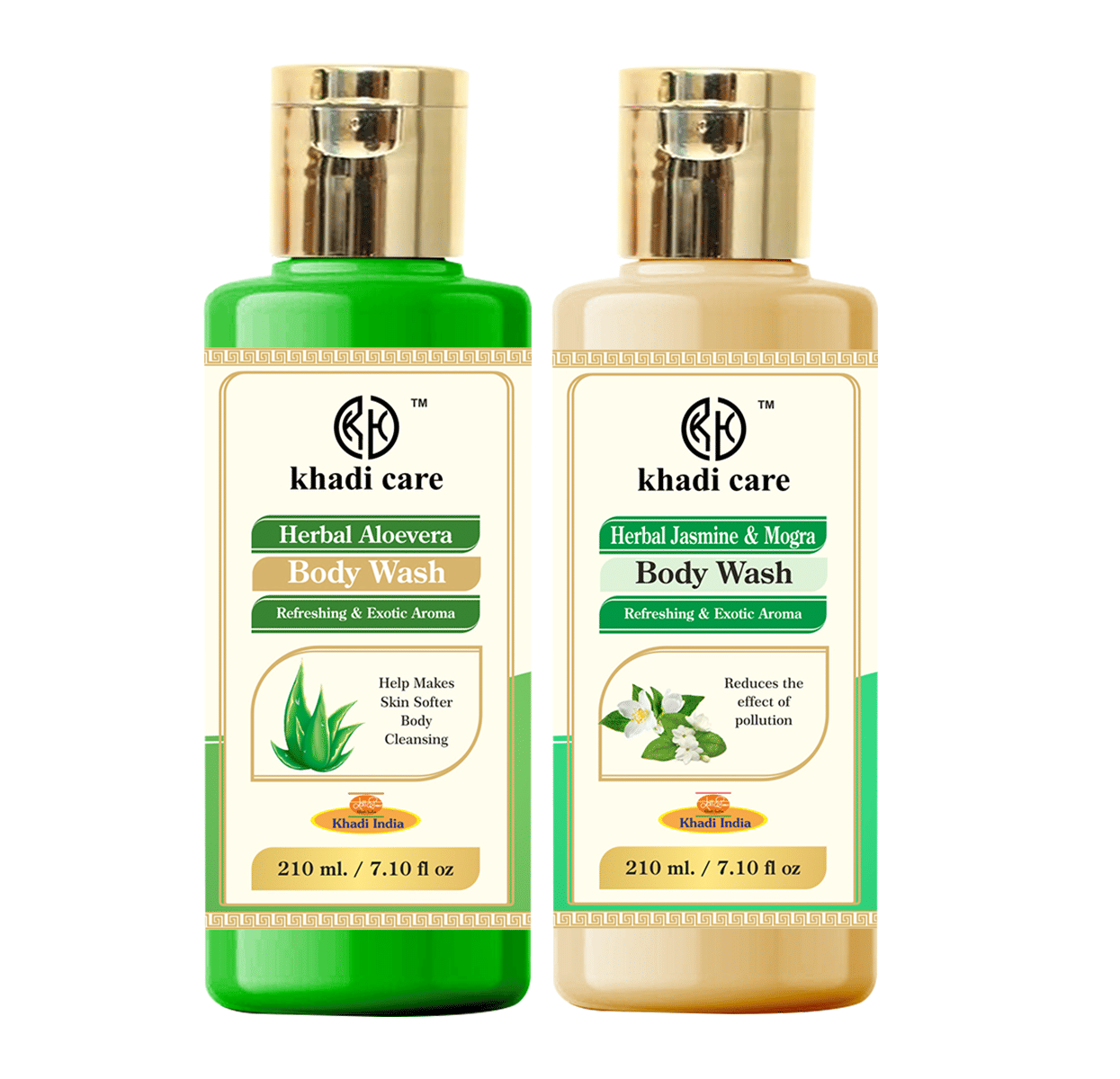 Khadi Care Herbal Aloevera & Jasmine & Mogra Body Wash (210ml Each) Pack of 2     			Khadi Care Herbal Aloevera & Jasmine & Mogra Body Wash (210ml Each) Pack of 2