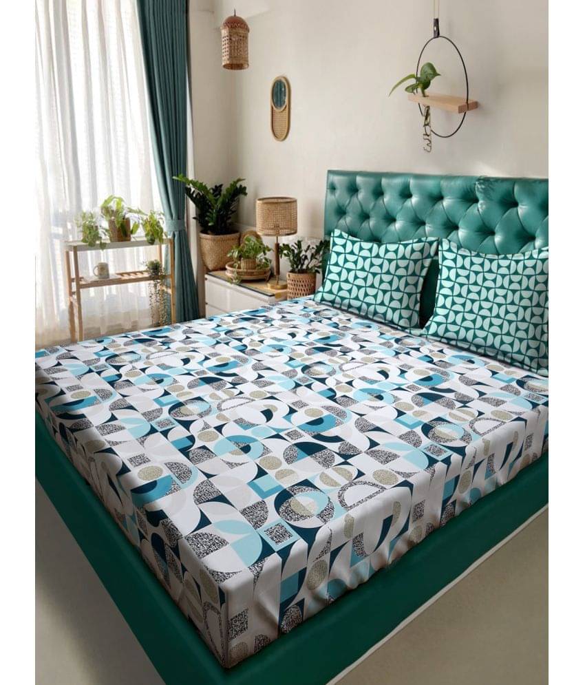     			Klotthe Poly Cotton Geometric 1 Double Bedsheet with 2 Pillow Covers - White