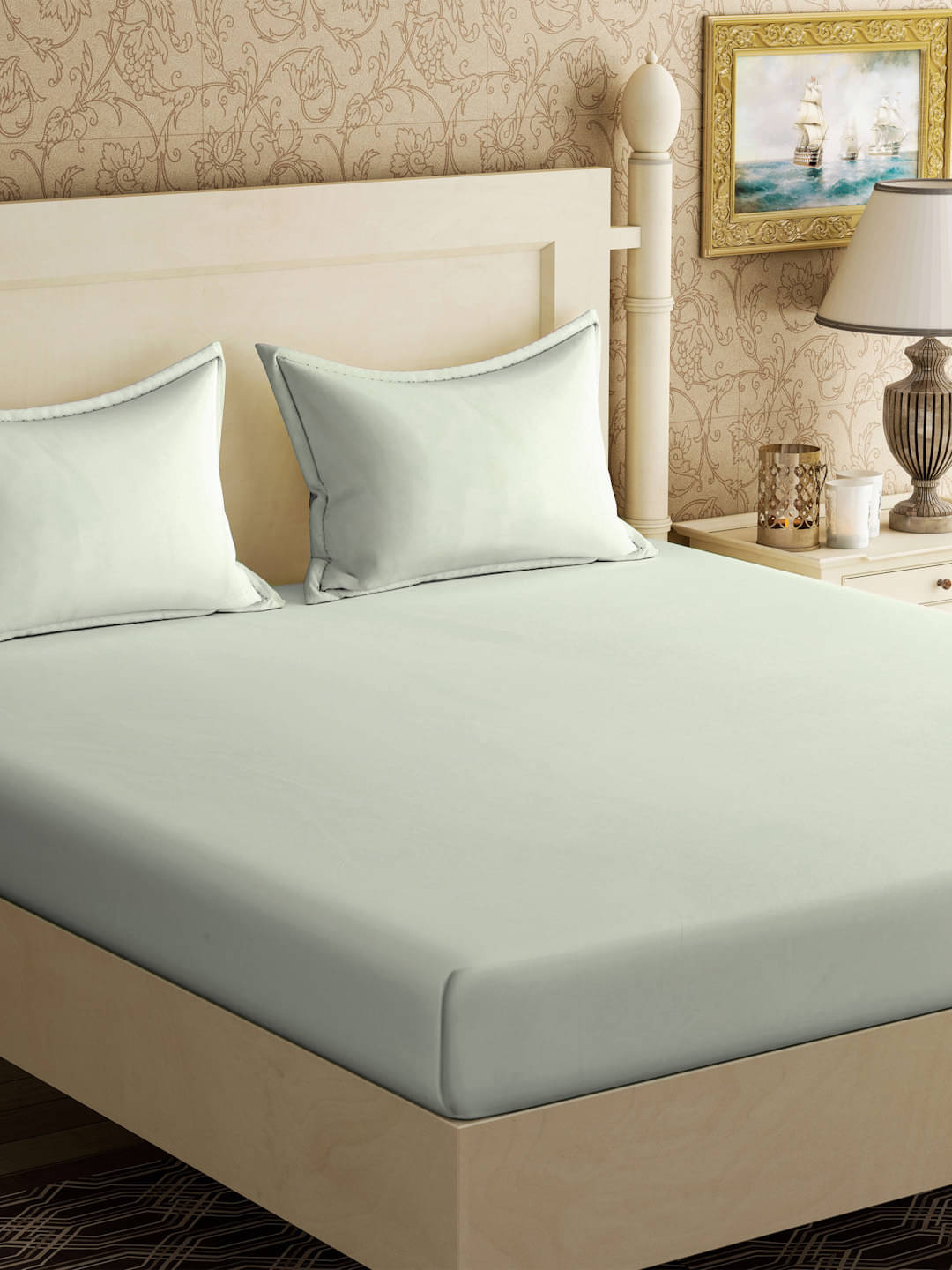     			Klotthe Poly Cotton 1 Double Bedsheet with 2 Pillow Covers ( Light Green )