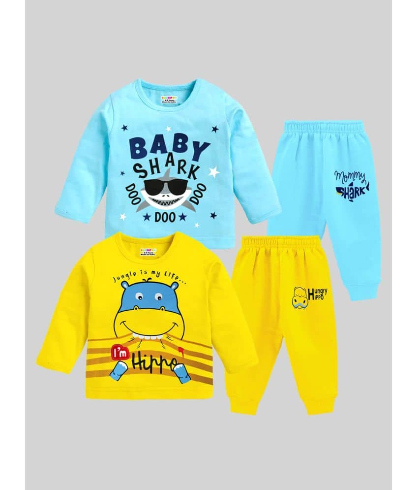 Kuchipoo Pack of 2 Baby Boys Cotton Blend T-Shirt & Pyjama Set ( Multicolor )