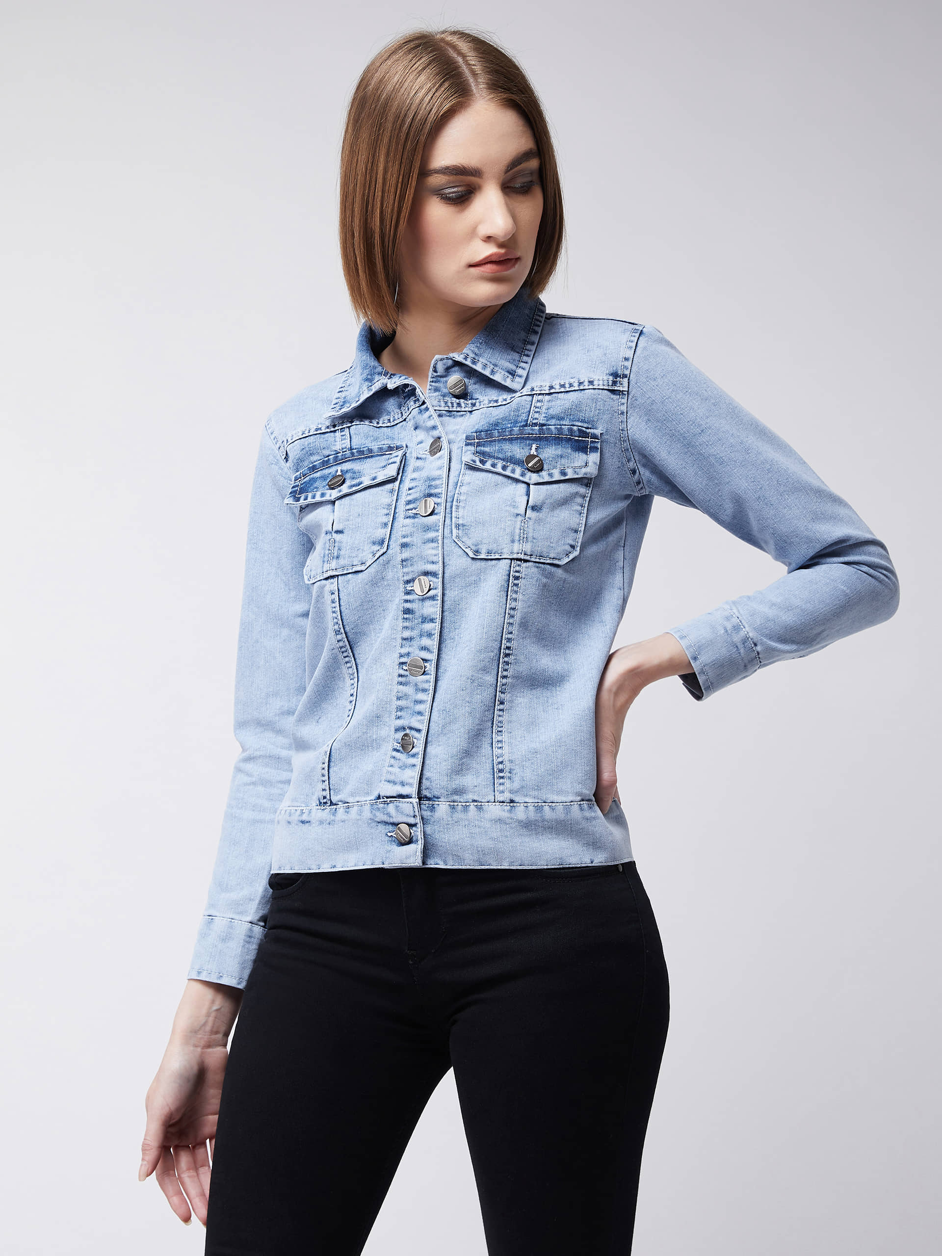 Miss Chase - Cotton Blue Denim Jacket - Jackets & Coats | Buy online on ZillyBuy