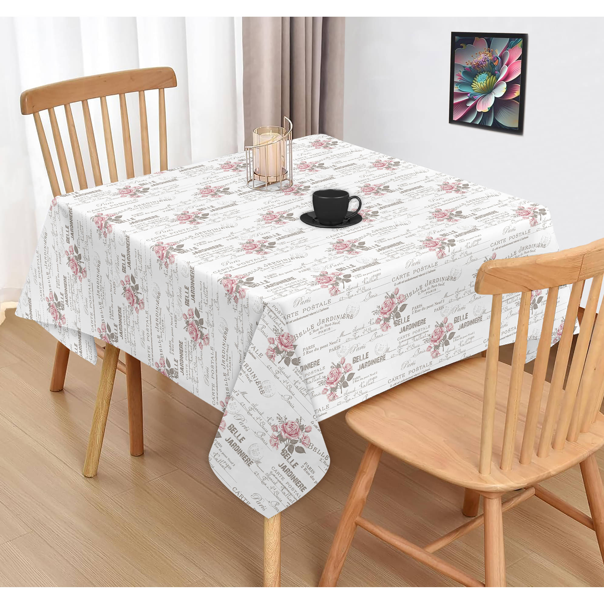     			Oasis Home Tex Printed Cotton 2 Seater Square Table Cover ( 102 x 102 ) cm Pack of 1 White
