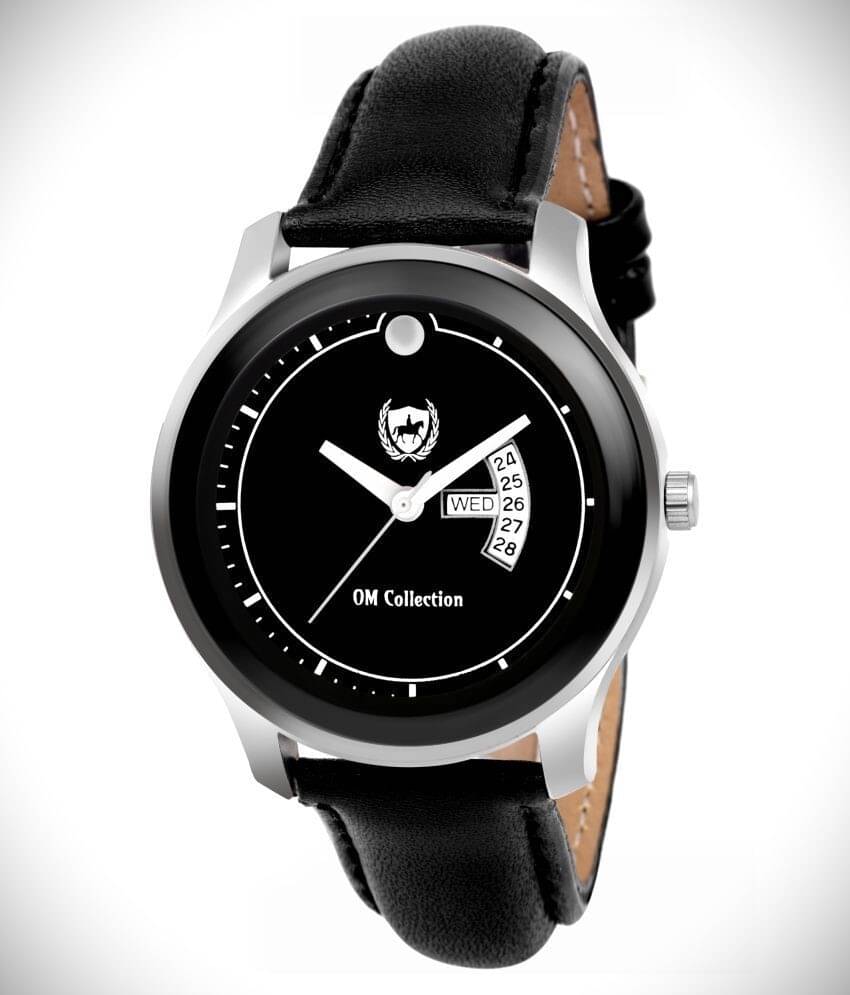     			Om Collection Black Leather Analog Men's Watch