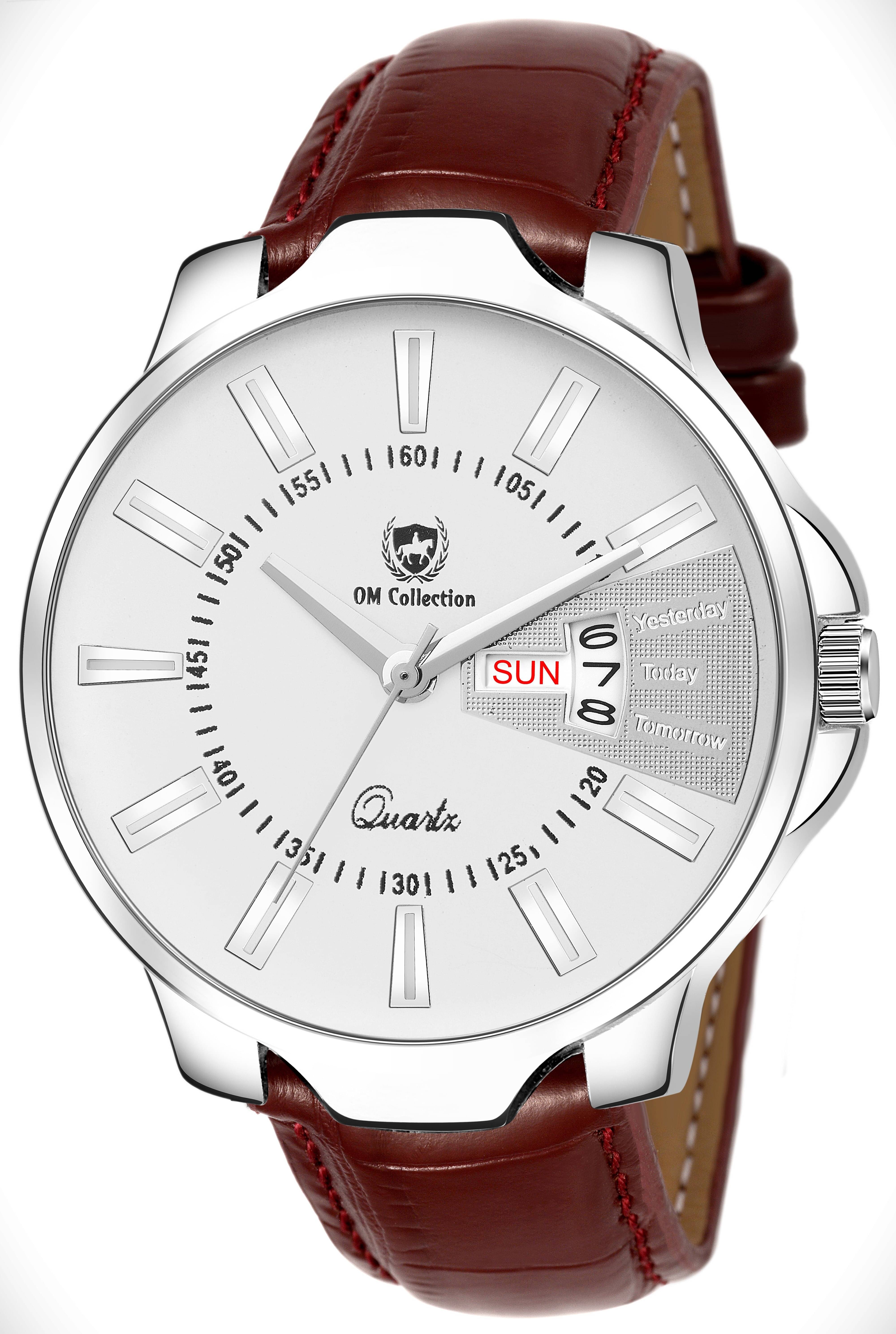     			Om Collection Brown Leather Analog Men's Watch
