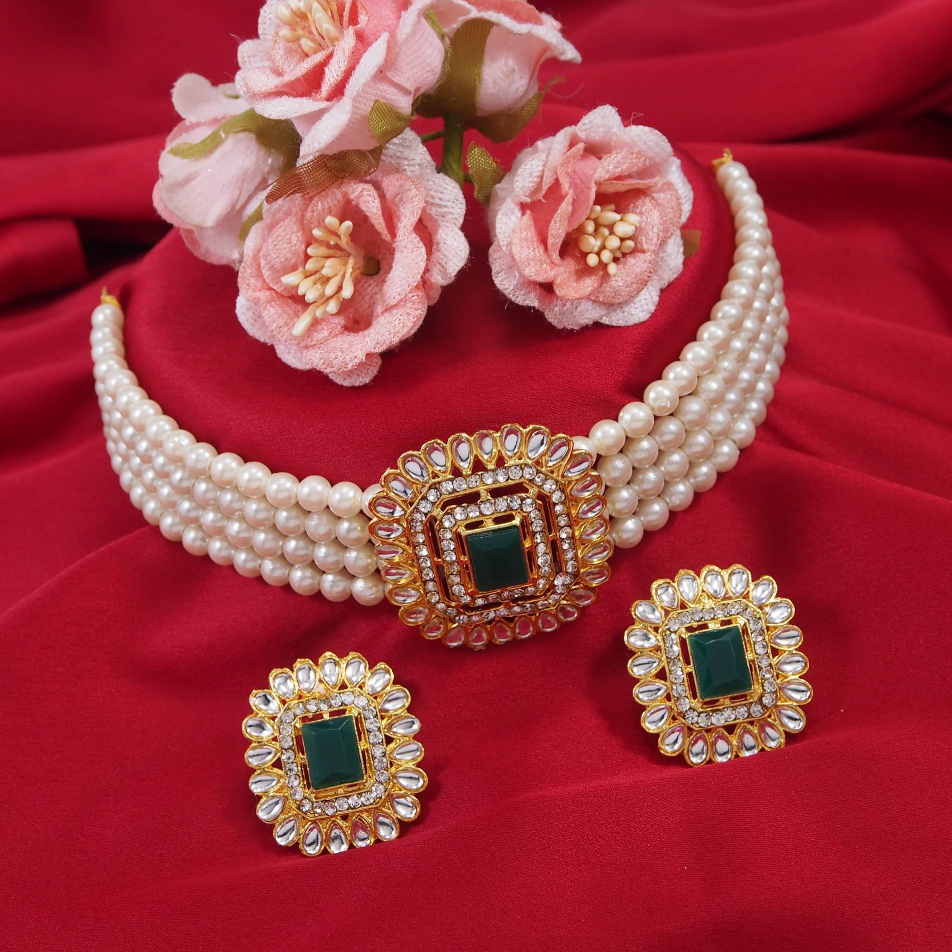     			Padmavati Bangles Green Alloy Necklace Set ( Pack of 1 )
