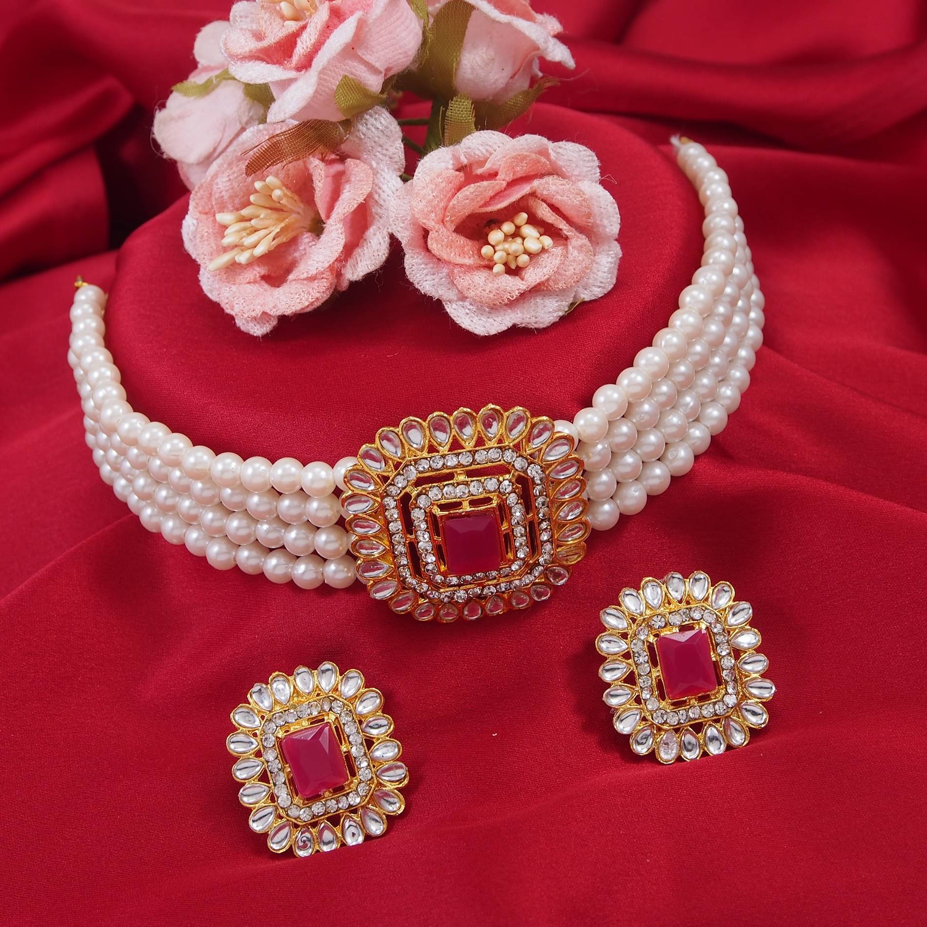     			Padmavati Bangles Pink Alloy Necklace Set ( Pack of 1 )