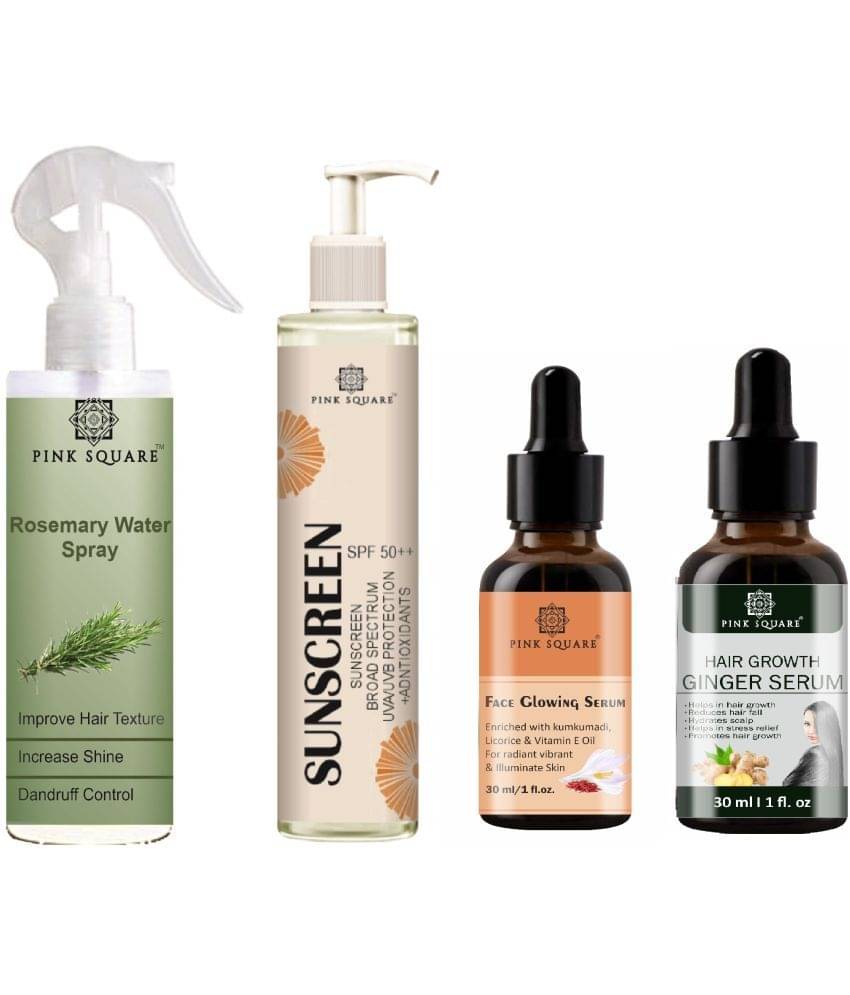     			Rosemary Water Hair Spray 100ml, Sunscreen with SPF 50++ 100ml, Face Glowing Serum 30ml & Hair Growth Serum 30ml Combo of 4