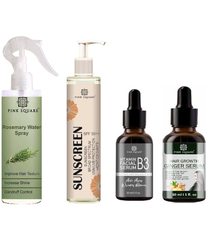 Rosemary Water Hair Spray 100ml, Sunscreen with SPF 50++ 100ml, Vitamin-B3 Serum 30ml & Hair Growth Serum 30ml Combo of 4