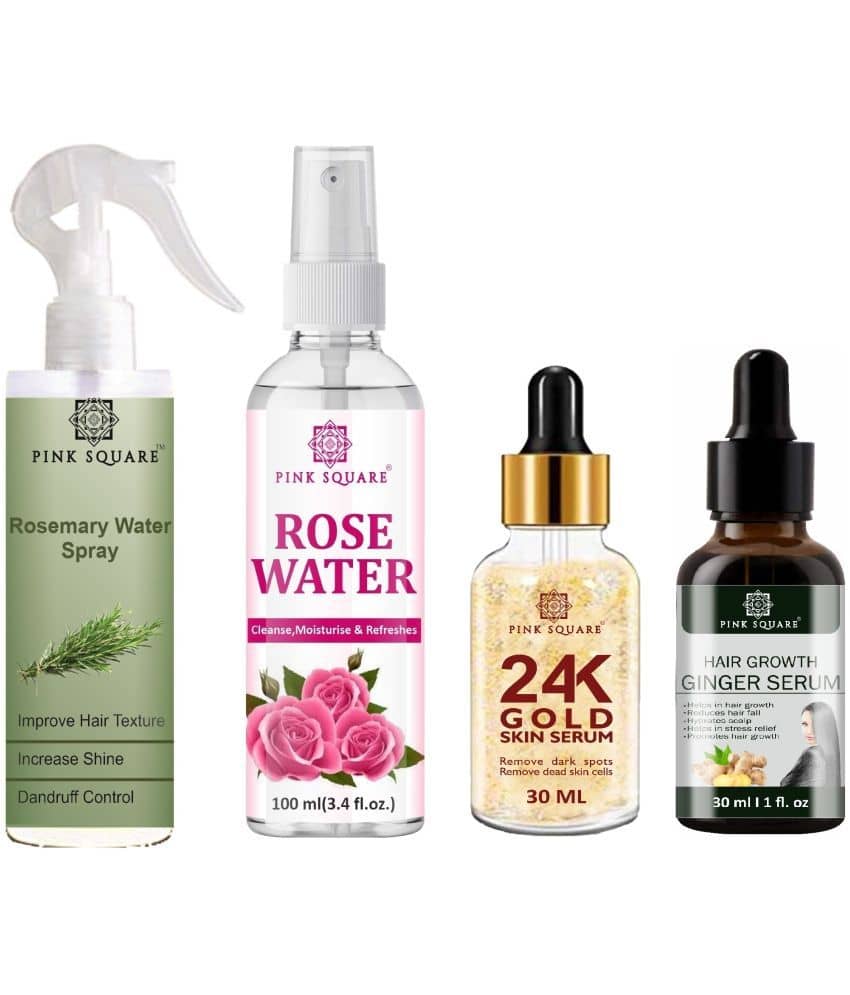 Rosemary Water Hair Spray 100ml, Rose water for Cleansing 100ml, 24K Gold Serum 30ml & Hair Growth Serum 30ml Combo of 4