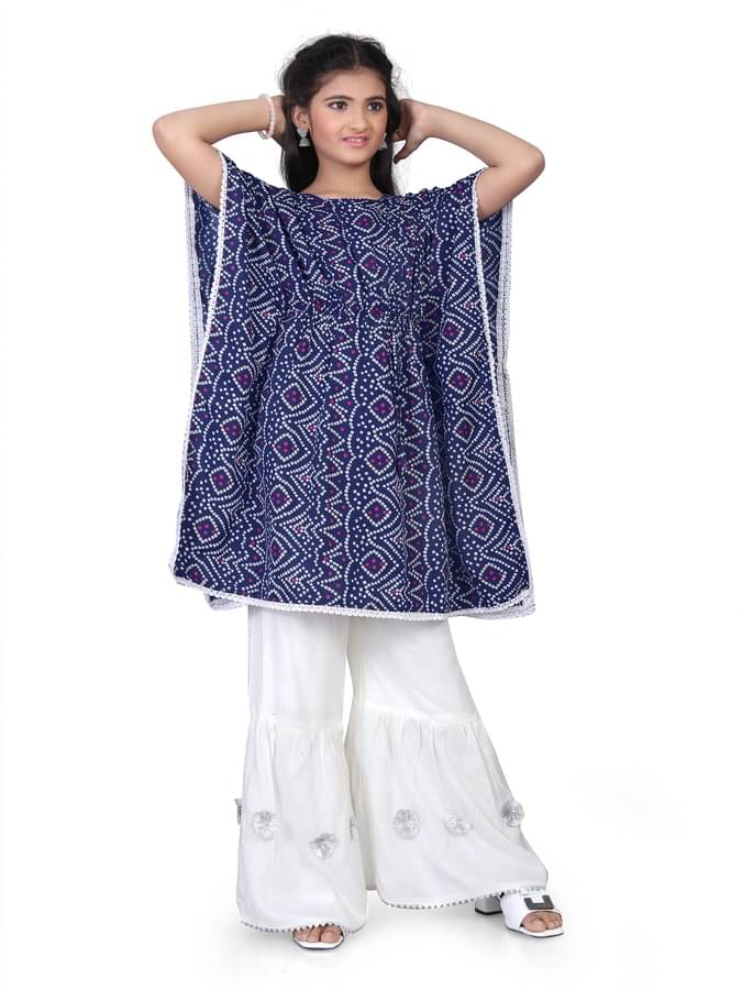 SELVIFAB Girls Crepe Kurta and Sharara Set ( Pack of 1 , Blue,Off White )     			SELVIFAB Girls Crepe Kurta and Sharara Set ( Pack of 1 , Blue,Off White )