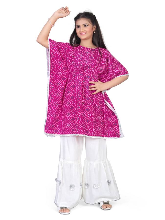 SELVIFAB Girls Crepe Kurta and Sharara Set ( Pack of 1 , Deep Pink,Off White )     			SELVIFAB Girls Crepe Kurta and Sharara Set ( Pack of 1 , Deep Pink,Off White )