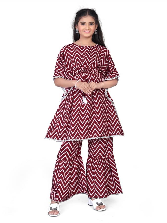     			SELVIFAB Girls Crepe Kurta and Sharara Set ( Pack of 1 , Red )