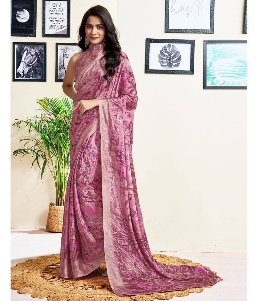     			Samah Silk Printed Saree With Unstitched Blouse Piece ( Rose Gold )