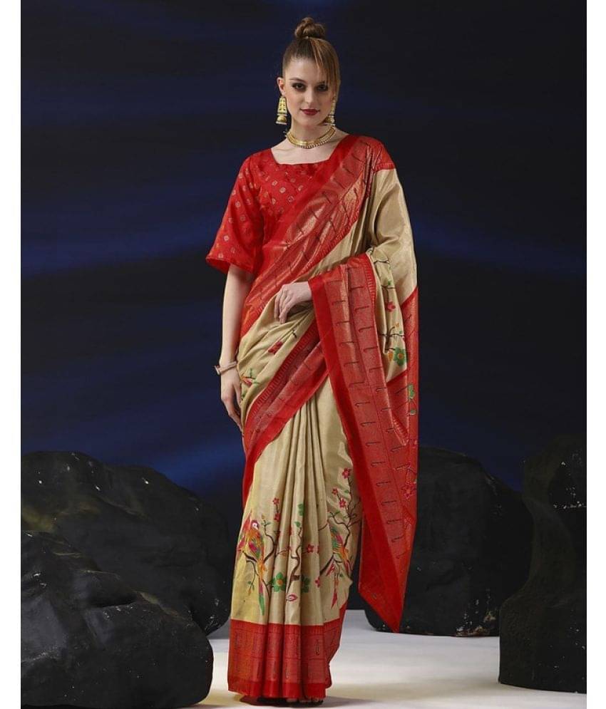Sanwariya Silk Silk Blend Printed Saree With Unstitched Blouse Piece ( Cream ) Sanwariya Silk Silk Blend Printed Saree With Unstitched Blouse Piece ( Cream )