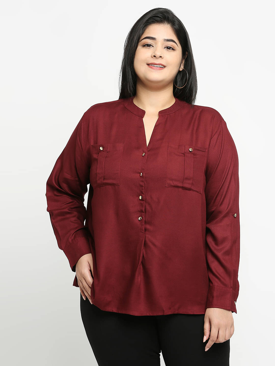     			Style Quotient by NOI Women Solid Rayon Shirt ( Maroon )