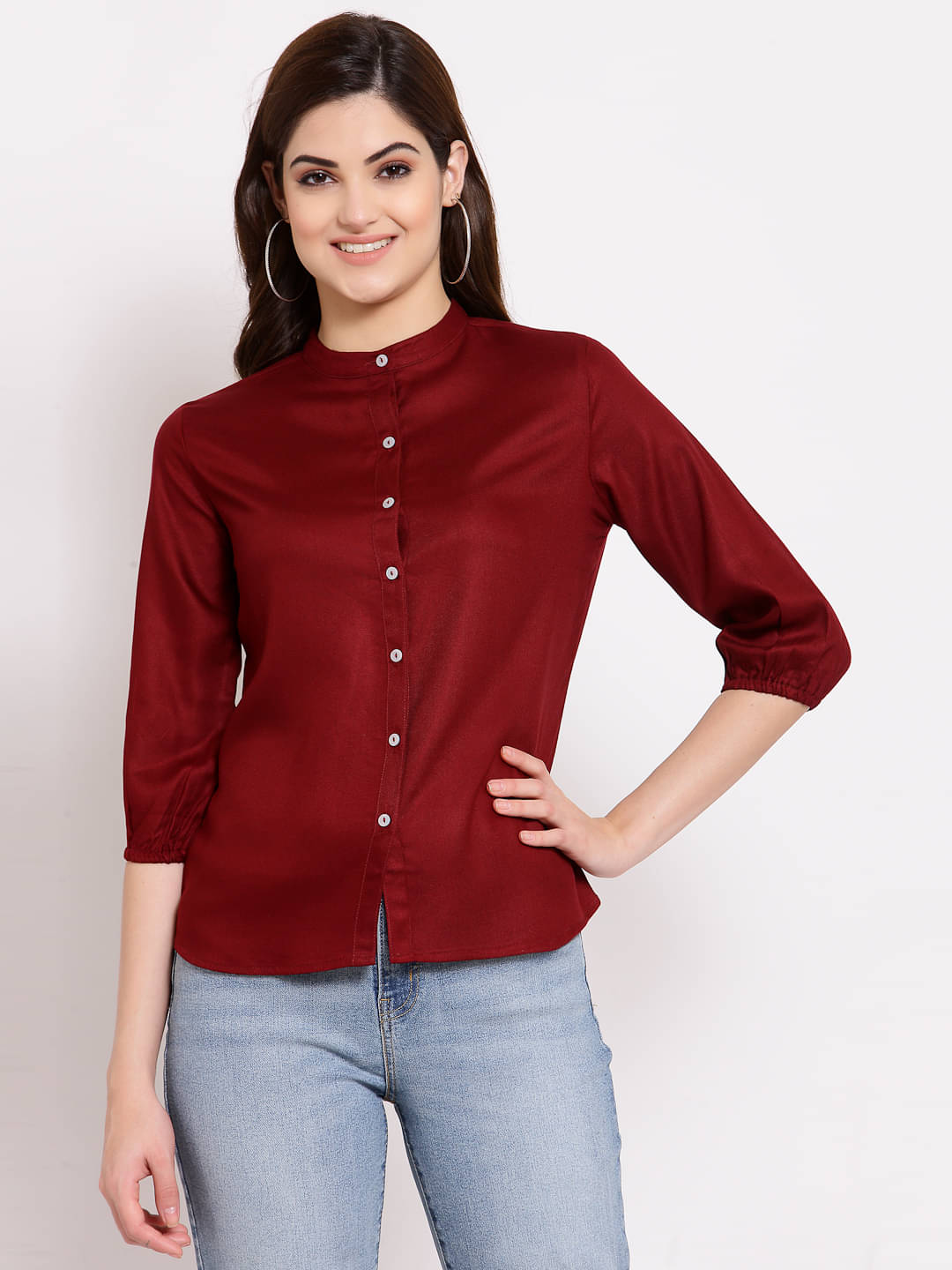 Style Quotient by NOI Women Solid Rayon Shirt ( Maroon ) Style Quotient by NOI Women Solid Rayon Shirt ( Maroon )