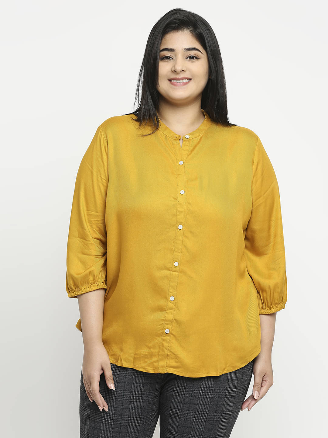 Style Quotient by NOI Women Solid Rayon Shirt ( Mustard ) Style Quotient by NOI Women Solid Rayon Shirt ( Mustard )