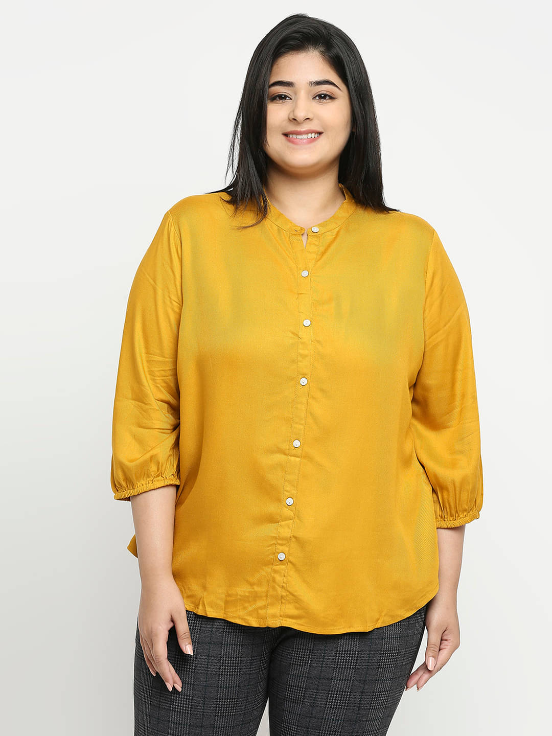     			Style Quotient by NOI Women Solid Rayon Shirt ( Mustard )
