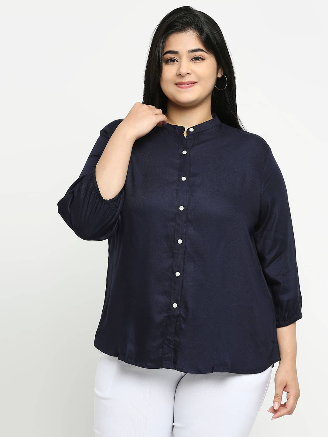 Style Quotient by NOI Women Solid Rayon Shirt ( Navy Blue ) Style Quotient by NOI Women Solid Rayon Shirt ( Navy Blue )