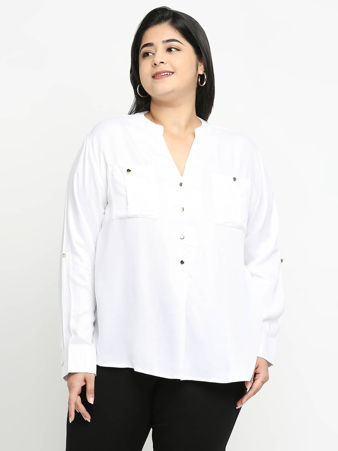 Style Quotient by NOI Women Solid Rayon Shirt ( White ) Style Quotient by NOI Women Solid Rayon Shirt ( White )
