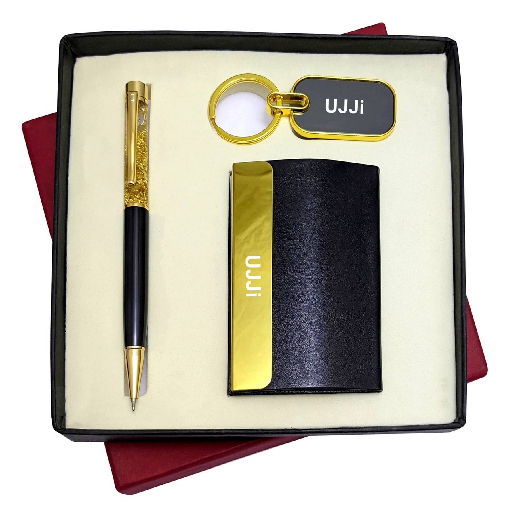     			UJJi Gold Colour Brass Pen & Card Holder Pen Gift Set