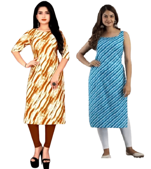VACHHARJ GROUP Crepe Printed A-line Women's Kurti - Blue,Yellow ( Pack of 2 ) VACHHARJ GROUP Crepe Printed A-line Women's Kurti - Blue,Yellow ( Pack of 2 )
