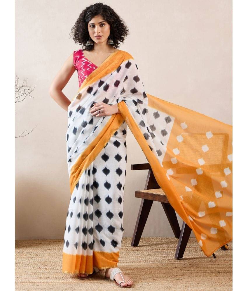 Vaamsi Linen Printed Saree With Unstitched Blouse Piece ( White ) Vaamsi Linen Printed Saree With Unstitched Blouse Piece ( White )
